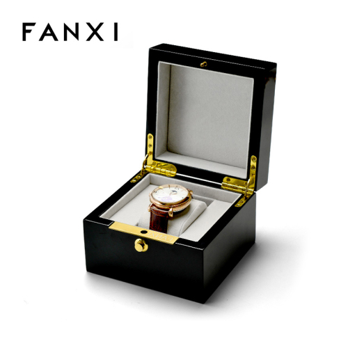 FANXI wholesale luxury Black paint with grey velvet inside wrist watch packaging box