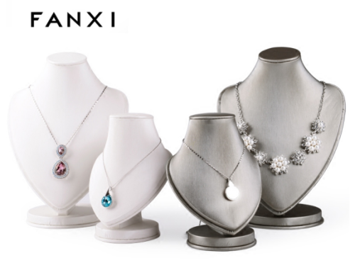 FANXI Luxury PU leather necklace bust display stand exhibitor