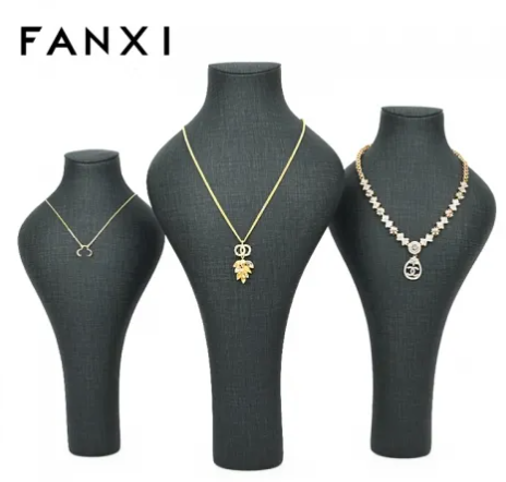 FANXI dark gray leather pendant necklace display bust wholesale high quality customize logo jewerly display sets