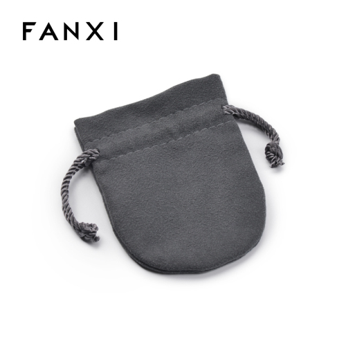 FANXI gray microfiber jewelry packaging pouch for Rings,Necklace,Pendant Gift Drawstring Packaging Bags