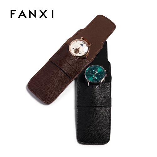 FANXI Custom logo &amp; colour leather watch packaging bag high quality soft leather watch cases bags customize