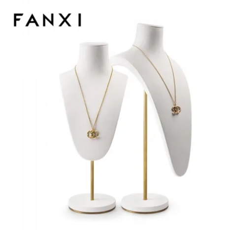 FANXI custom logo mircofiber metal necklace jewelry bust display stand jewelry rack