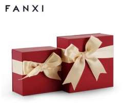 FANXI vintage red cardboard jewelry packaging box with ribbon bowknot with customized logo