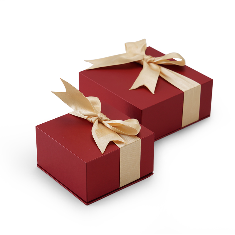 FANXI vintage red cardboard jewelry packaging box with ribbon bowknot with customized logo