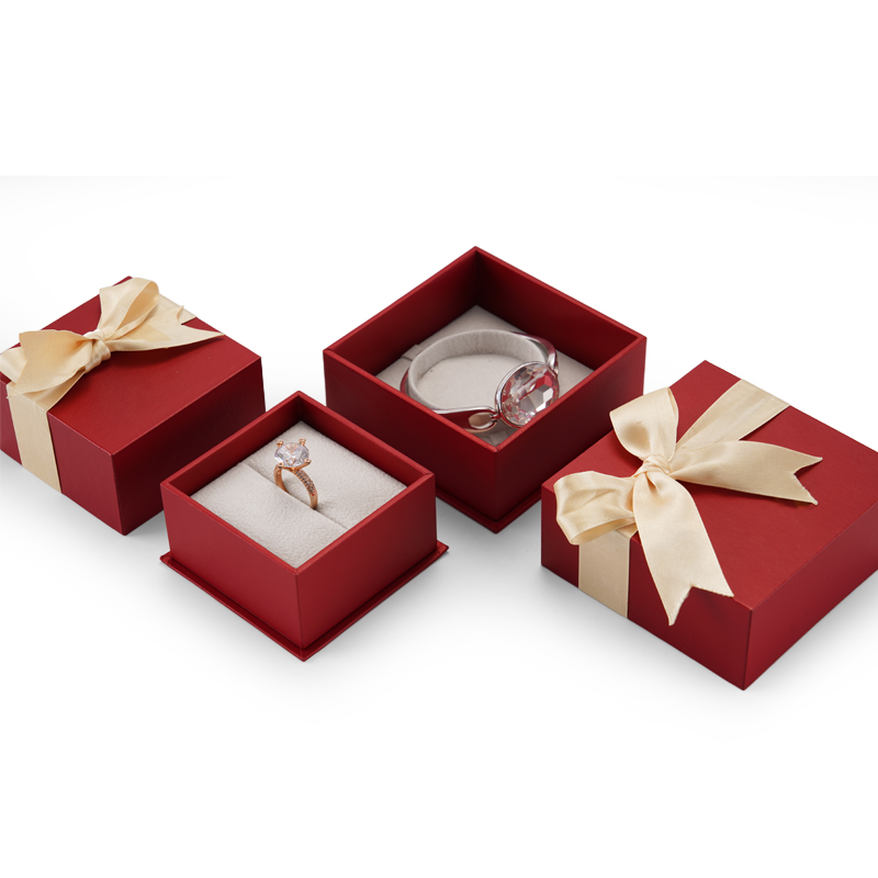 FANXI vintage red cardboard jewelry packaging box with ribbon bowknot with customized logo