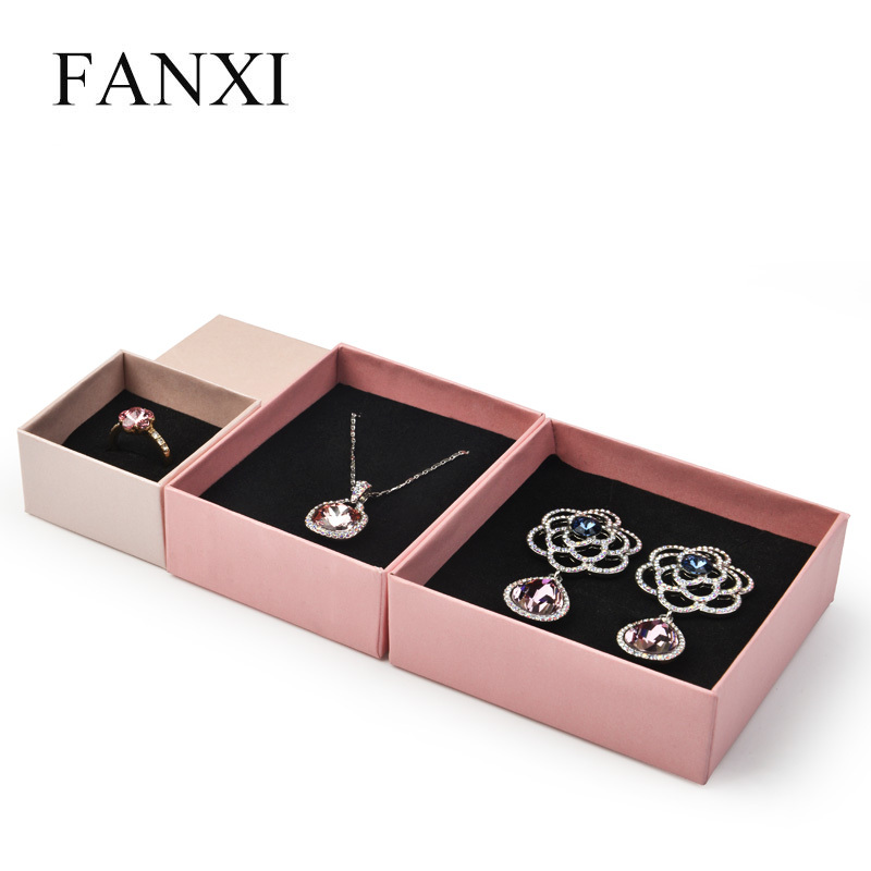 FANXI classis hot selling pink cream cardboard box logo customized jewelry packing box