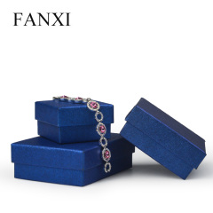 FANXI classis hot selling blue cardboard box logo customized jewelry packing box ring pendant earrings bracelet bangle