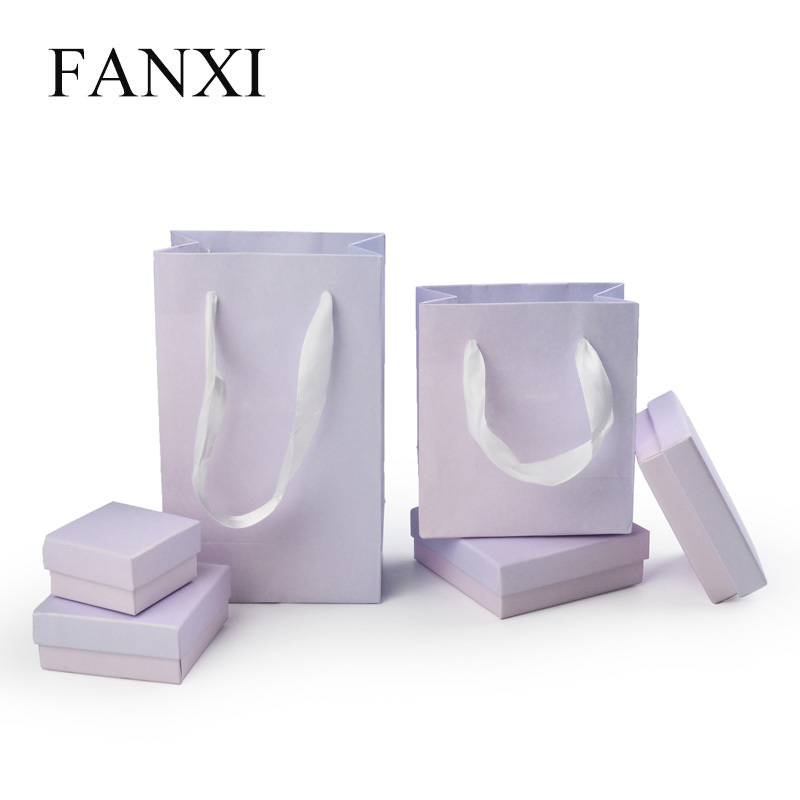 FANXI classis hot selling light purple cardboard box and giftbag logo customized jewelry packing box
