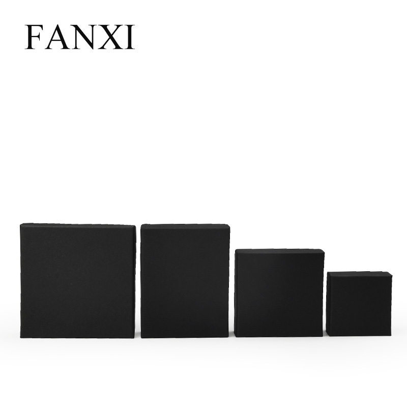 FANXI classis hot selling black cardboard box logo customized jewelry packing box ring pendant earrings bracelet bangle