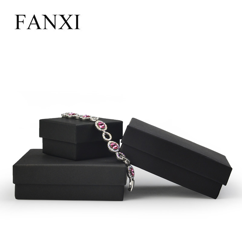 FANXI classis hot selling black cardboard box logo customized jewelry packing box ring pendant earrings bracelet bangle