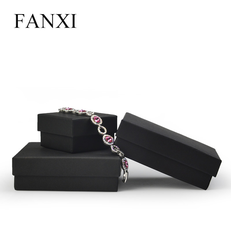 FANXI classis hot selling black cardboard box logo customized jewelry packing box ring pendant earrings bracelet bangle
