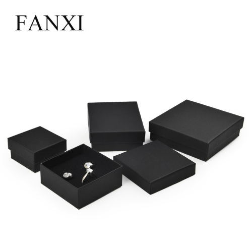 FANXI classis hot selling black cardboard box logo customized jewelry packing box ring pendant earrings bracelet bangle