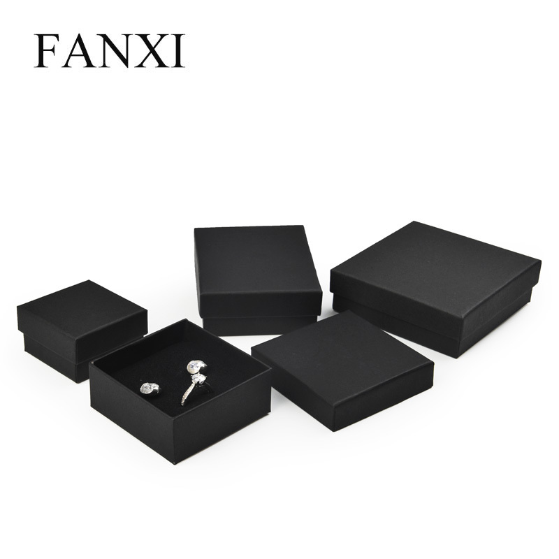 FANXI classis hot selling black cardboard box logo customized jewelry packing box ring pendant earrings bracelet bangle