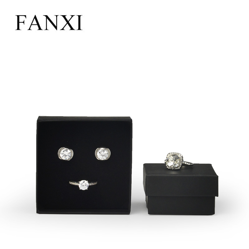 FANXI classis hot selling black cardboard box logo customized jewelry packing box ring pendant earrings bracelet bangle