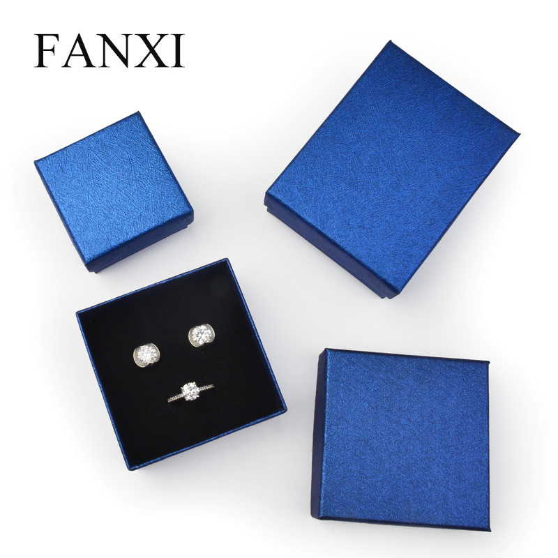 FANXI classis hot selling blue cardboard box logo customized jewelry packing box ring pendant earrings bracelet bangle