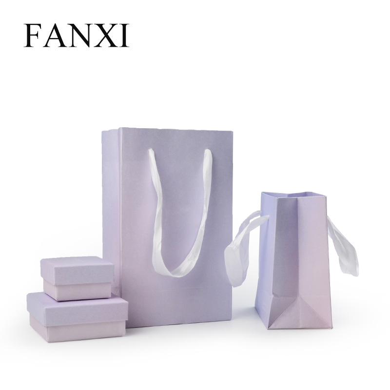 FANXI classis hot selling light purple cardboard box and giftbag logo customized jewelry packing box
