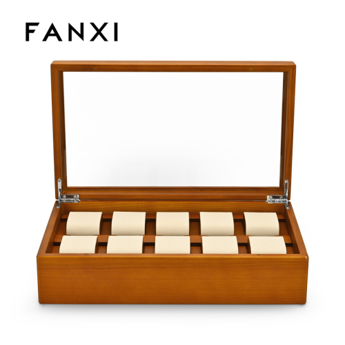 FANXI high end solid wood beige and gray microfiber 10 spots watch boxes can customize watch case