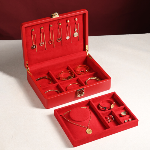 FANXI Custom Logo jewelry Gift storage Boxes For Ring Necklace Bracelet Bangle Earrings Packing Red leather Jewelry Packaging case