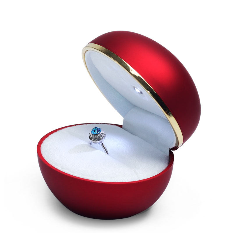 FANXI Customized red rubber paint jewelry ring box with led light round shape jewelry box