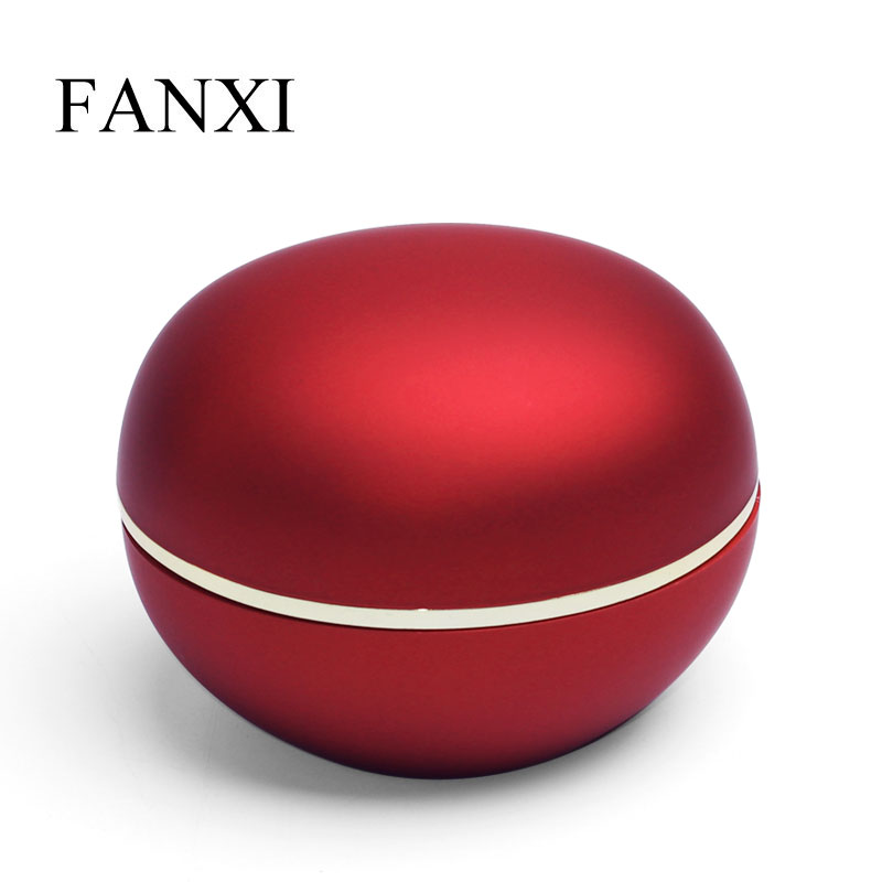 FANXI Customized red rubber paint jewelry ring box with led light round shape jewelry box