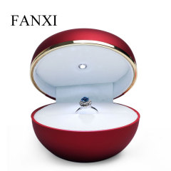 FANXI Customized red rubber paint jewelry ring box with led light round shape jewelry box