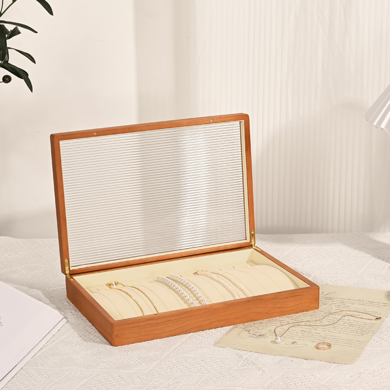 FANXI Classic design wood jewelry storage case with microfiber inside and acrylic lid jewelry box