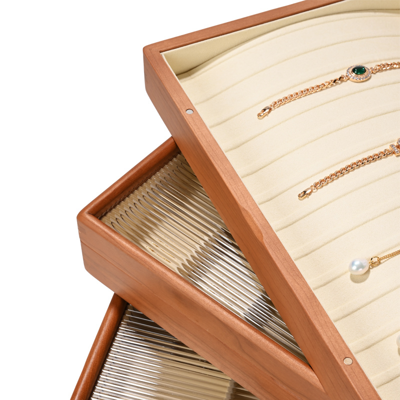 FANXI Classic design wood jewelry storage case with microfiber inside and acrylic lid jewelry box