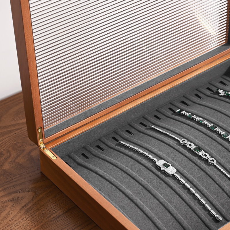FANXI Classic design wood jewelry storage case with microfiber inside and acrylic lid jewelry box