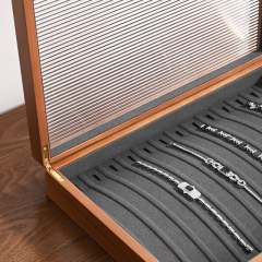 FANXI Classic design wood jewelry storage case with microfiber inside and acrylic lid jewelry box