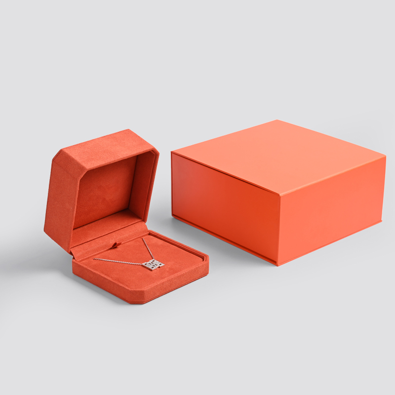 FANXI New customized jewelry necklace box Orange PU leather with microfiber jewelry packaging box