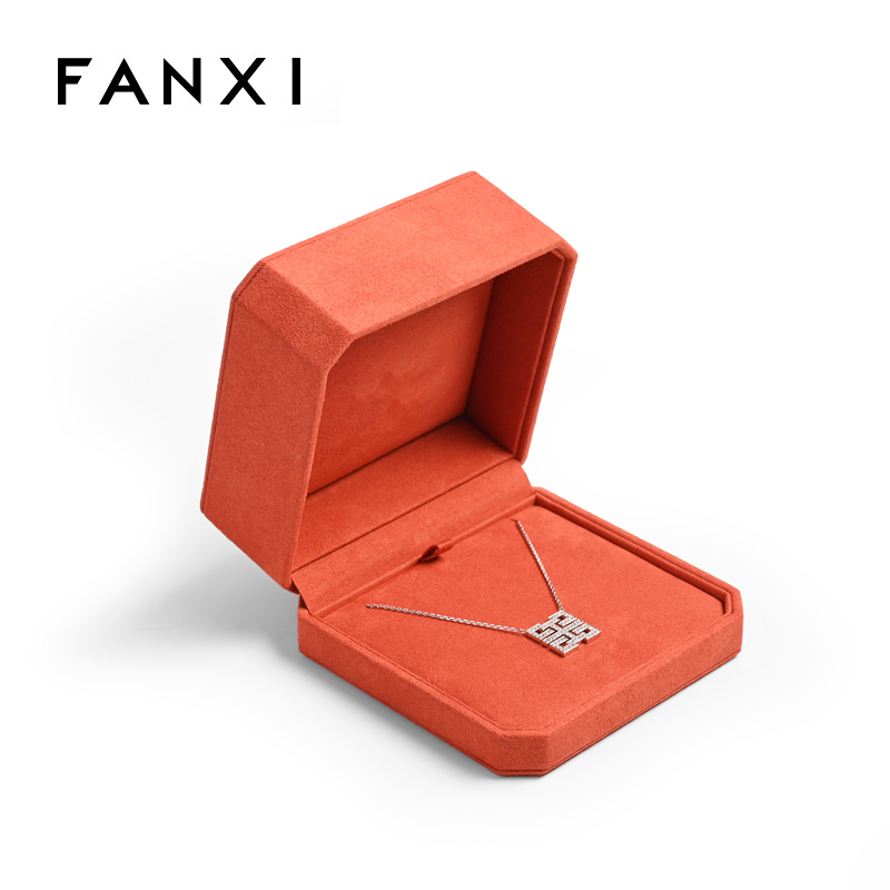 FANXI New customized jewelry necklace box Orange PU leather with microfiber jewelry packaging box
