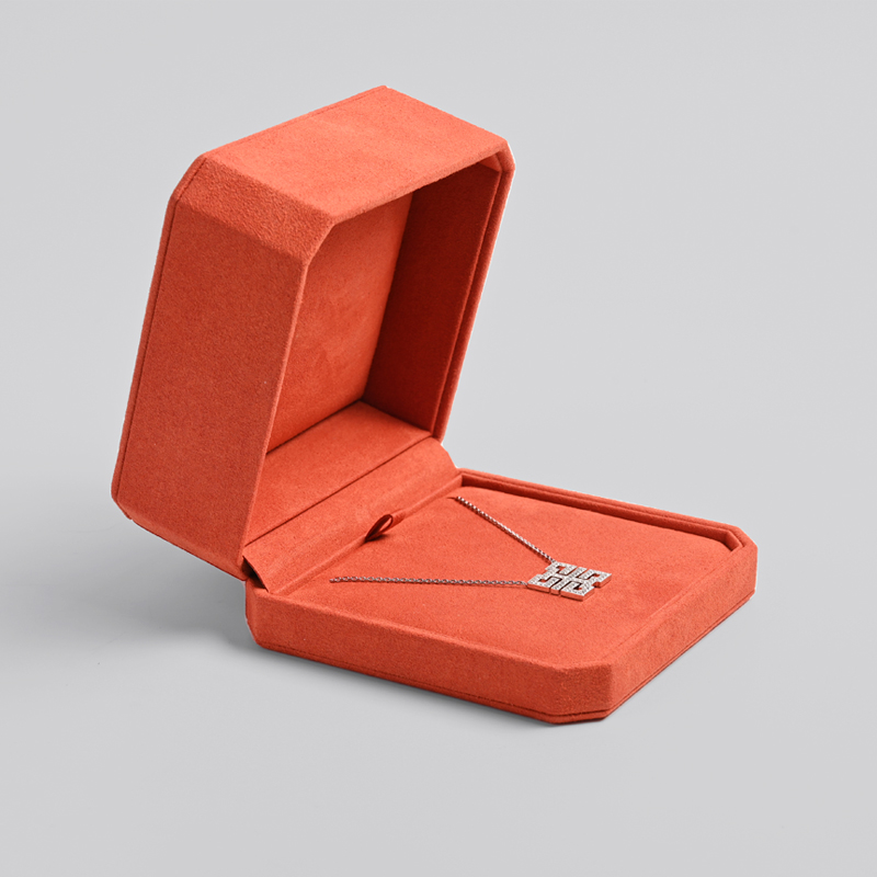 FANXI New customized jewelry necklace box Orange PU leather with microfiber jewelry packaging box