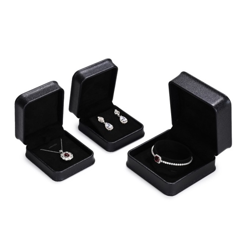 FANXI Jewelry boxes black PU Leather with black microfiber custom jewelry packaging boxes