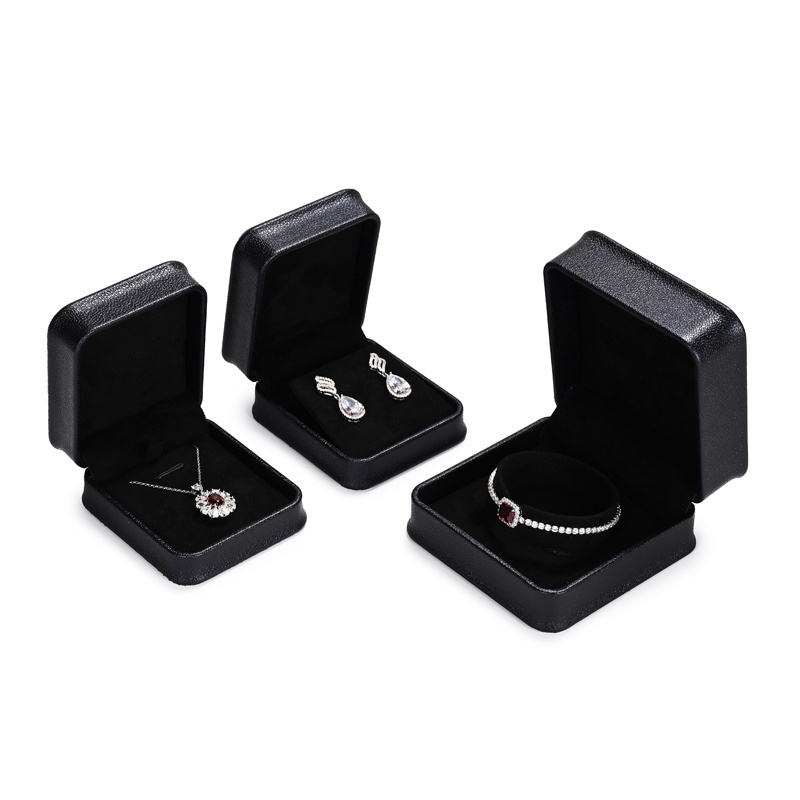 FANXI Jewelry boxes black PU Leather with black microfiber custom jewelry packaging boxes