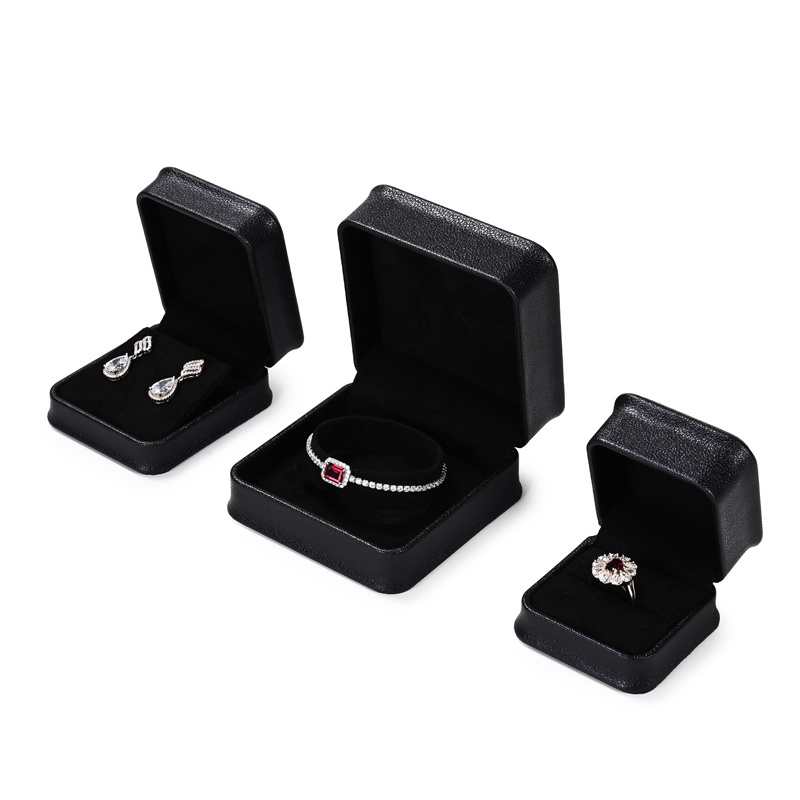 FANXI Jewelry boxes black PU Leather with black microfiber custom jewelry packaging boxes