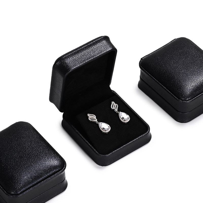 FANXI Jewelry boxes black PU Leather with black microfiber custom jewelry packaging boxes