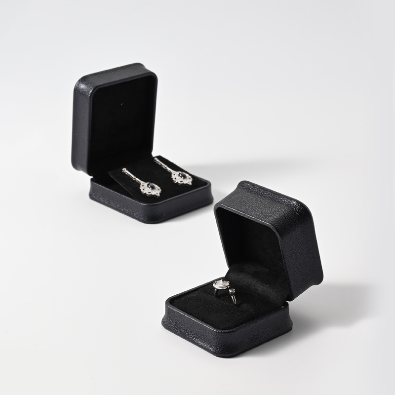 FANXI Jewelry boxes black PU Leather with black microfiber custom jewelry packaging boxes
