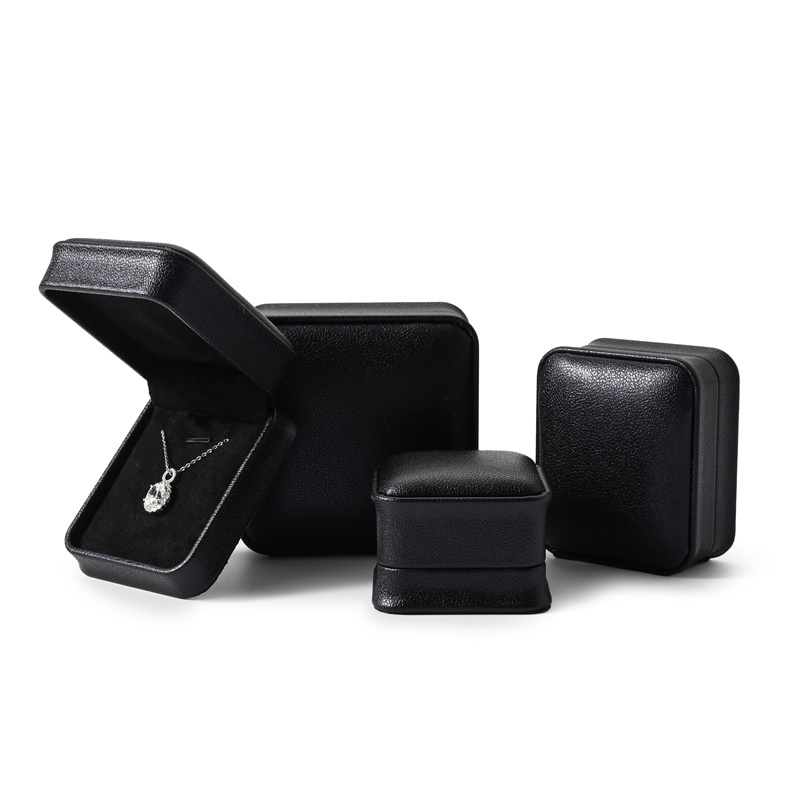 FANXI Jewelry boxes black PU Leather with black microfiber custom jewelry packaging boxes
