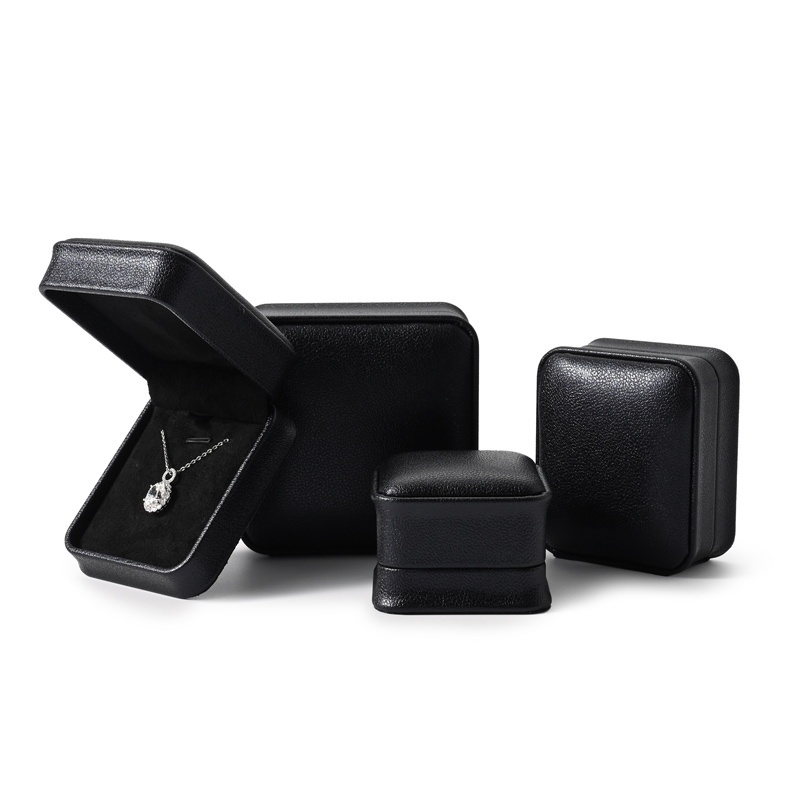 FANXI Jewelry boxes black PU Leather with black microfiber custom jewelry packaging boxes