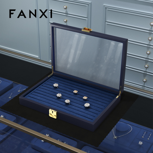 FANXI Classic design jewelry storage case with microfiber inside and acrylic lid jewelry box