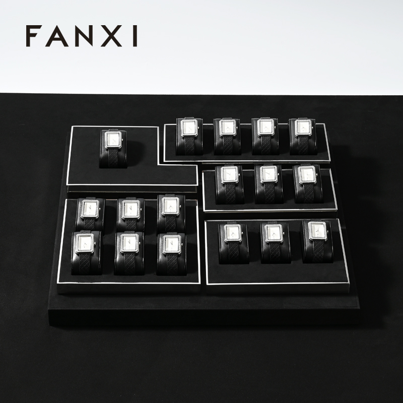 FANXI High End metal Watch Display Stand Custom PU Leather Watch Display Holder