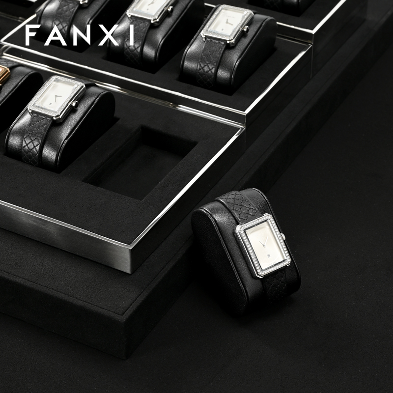 FANXI High End metal Watch Display Stand Custom PU Leather Watch Display Holder