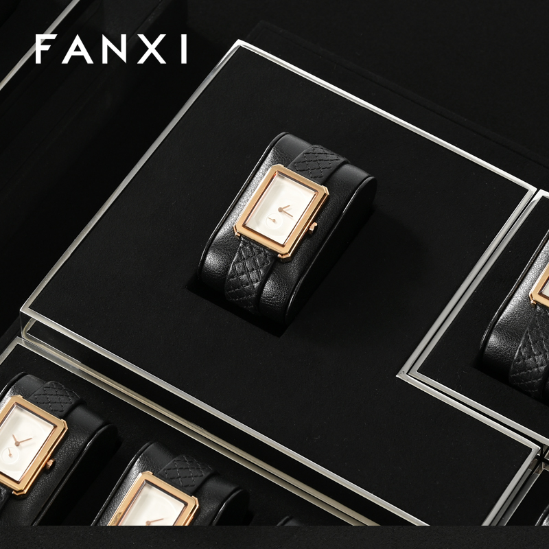 FANXI High End metal Watch Display Stand Custom PU Leather Watch Display Holder