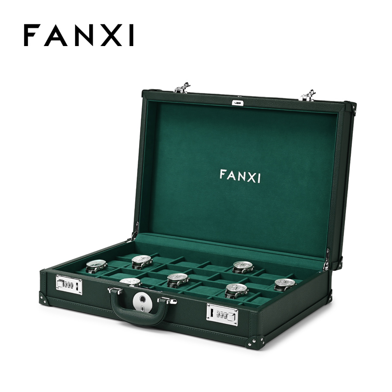 FANXI X069 Sustainable 28 Slot Green Watch Box Organizer Storage Luxury Watch Case Box with Fingerprint Lock