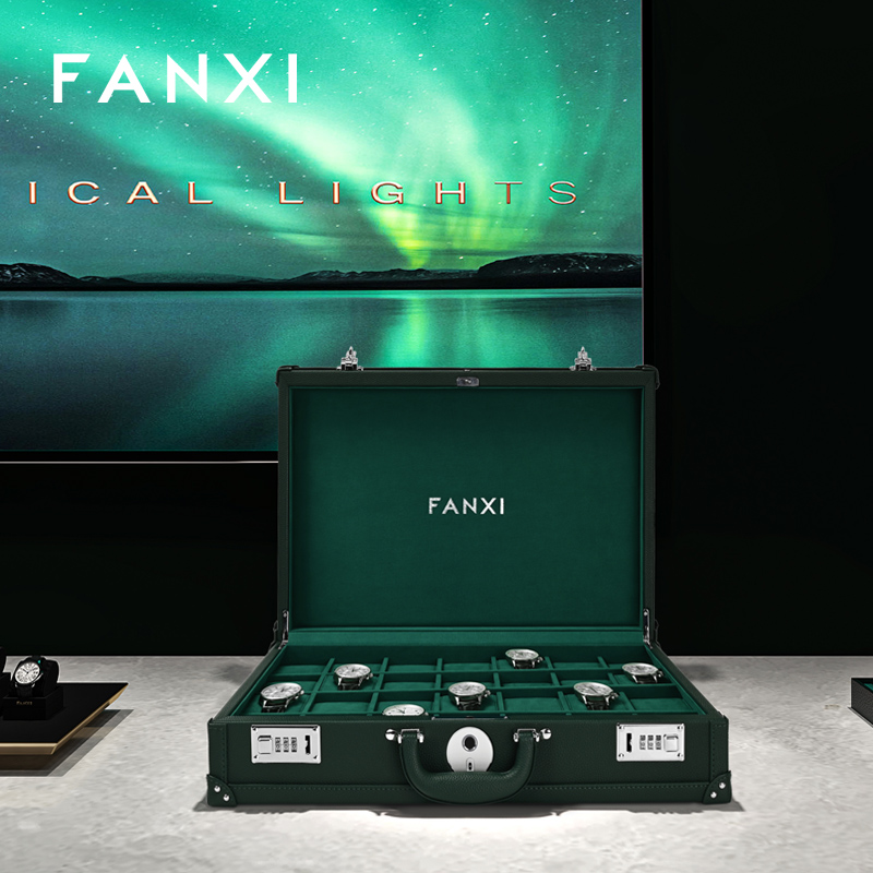 FANXI X069 Sustainable 28 Slot Green Watch Box Organizer Storage Luxury Watch Case Box with Fingerprint Lock