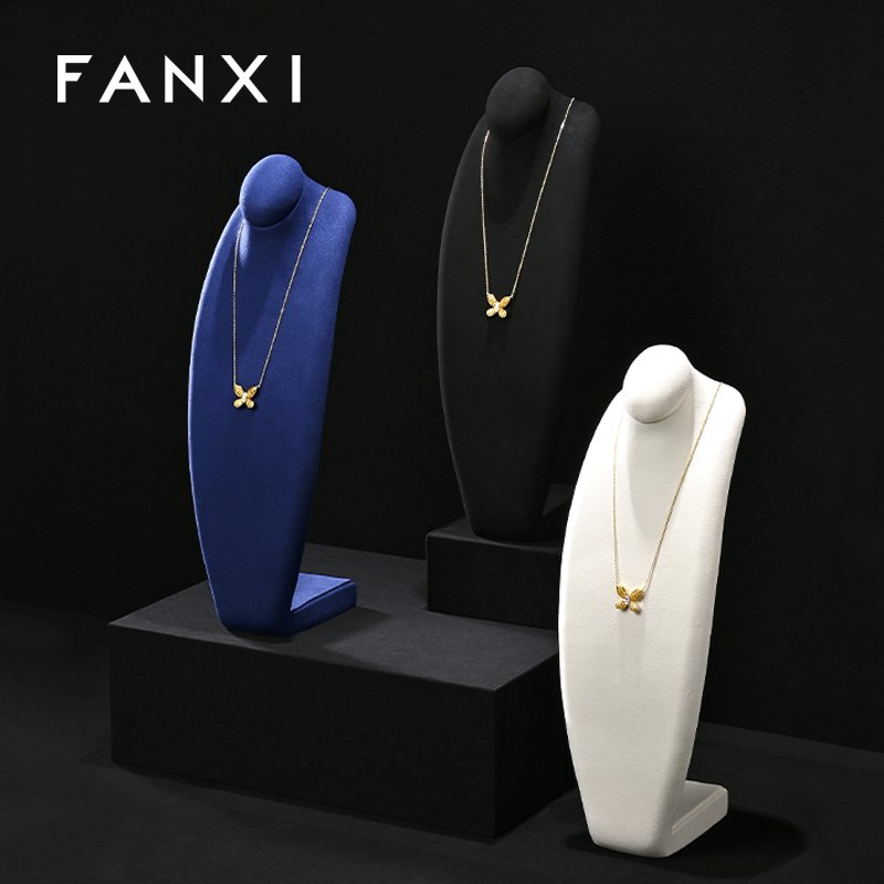 FANXI RX086 Microfiber Necklace Bust Display Multi-Color Microfiber Jewelry Bust Necklaces Window Display Jewelry Display Mannequin