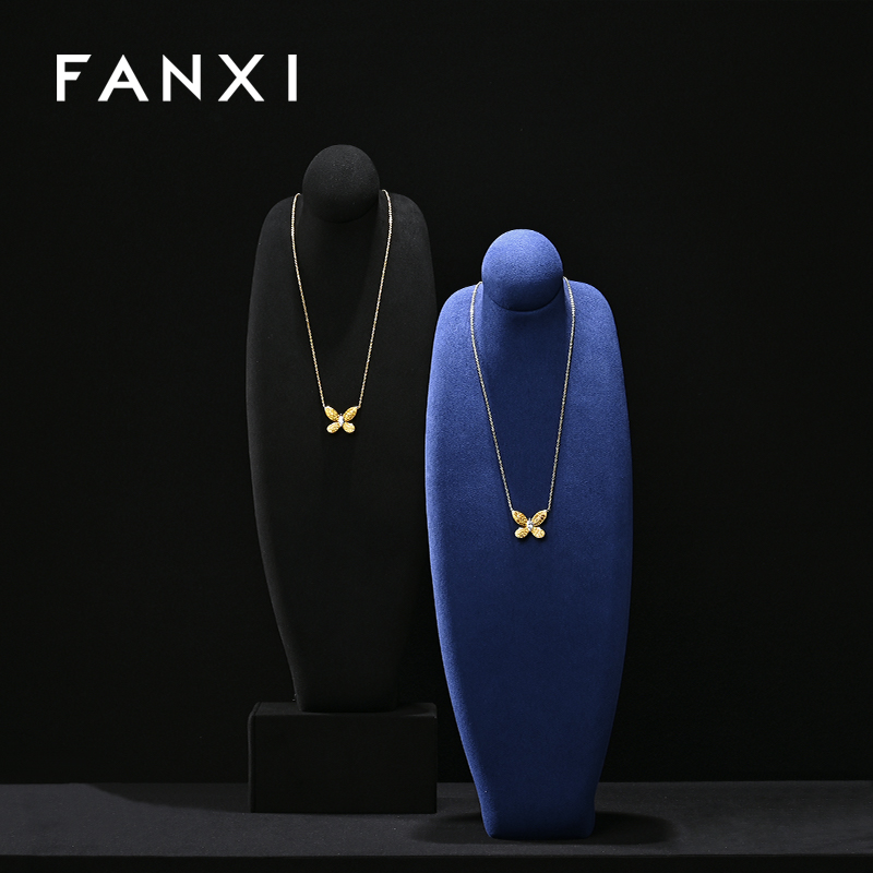 FANXI RX086 Microfiber Necklace Bust Display Multi-Color Microfiber Jewelry Bust Necklaces Window Display Jewelry Display Mannequin