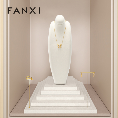 FANXI RX086 Microfiber Necklace Bust Display Multi-Color Microfiber Jewelry Bust Necklaces Window Display Jewelry Display Mannequin