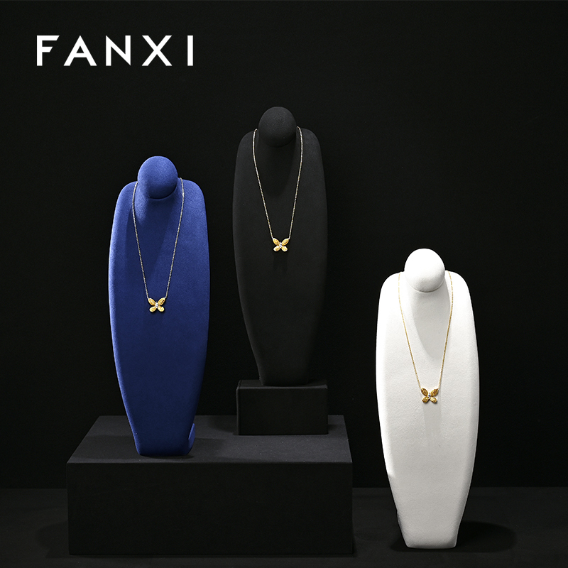 FANXI RX086 Microfiber Necklace Bust Display Multi-Color Microfiber Jewelry Bust Necklaces Window Display Jewelry Display Mannequin