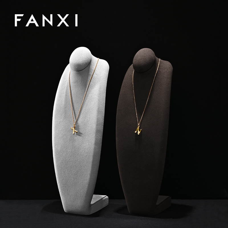 FANXI RX086 Microfiber Necklace Bust Display Multi-Color Microfiber Jewelry Bust Necklaces Window Display Jewelry Display Mannequin